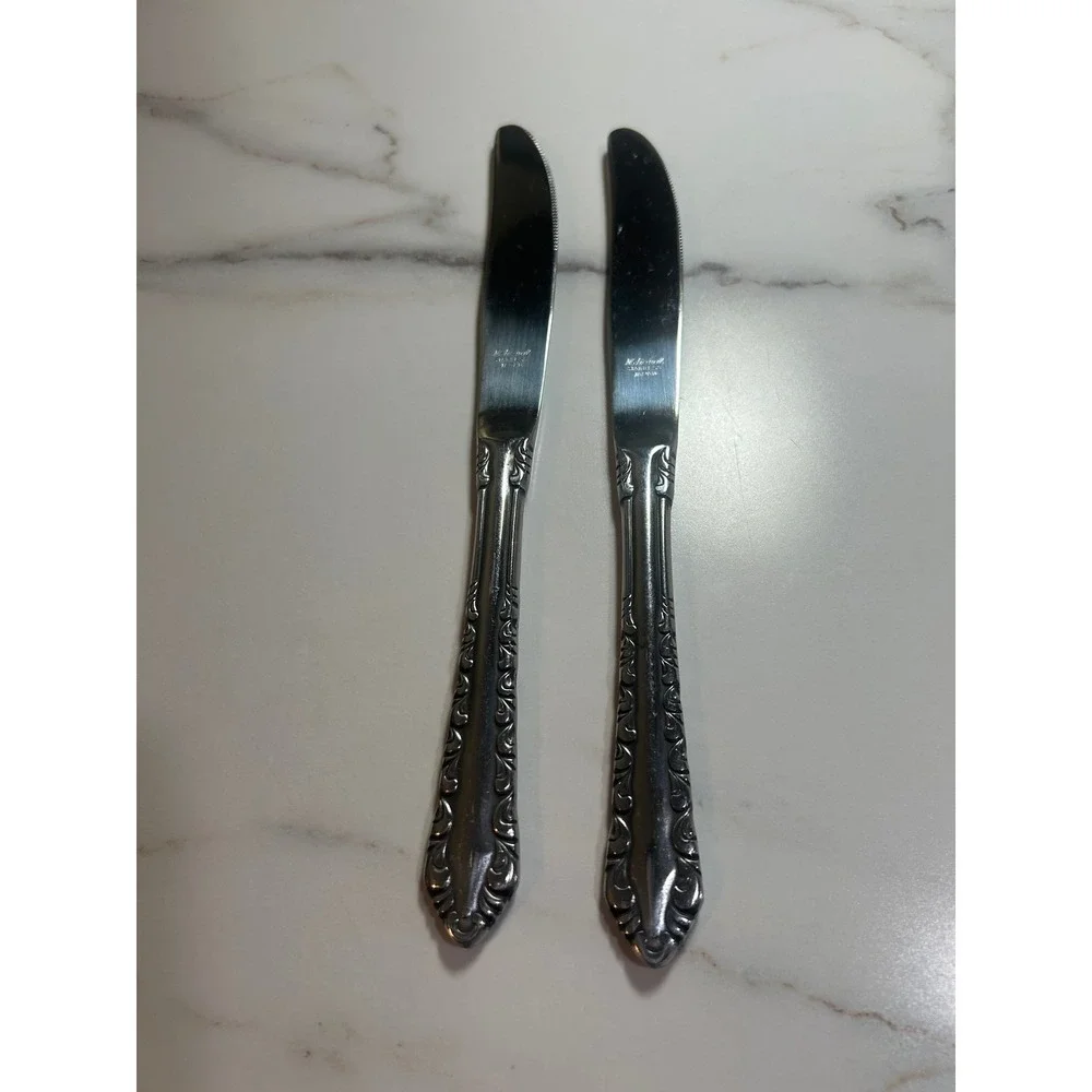 Northland Stainless Japan Spring Rose Dinner Knives Set of 2 Floral Flatware